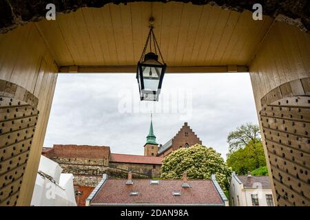 vista sul castello di akershus a oslo Foto Stock