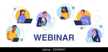 Vettore di giovani uomini e donne che utilizzano computer portatili che lavorano in remoto online da casa. Illustrazione Vettoriale