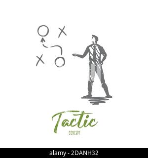 Tattica, piano, business, concetto di strategia. Vettore isolato disegnato a mano. Illustrazione Vettoriale