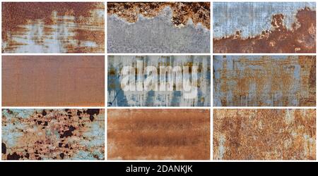 Set di vecchia struttura della piastra metallica antiruggine. Astratto grunge sfondo arrugginito. Foto Stock