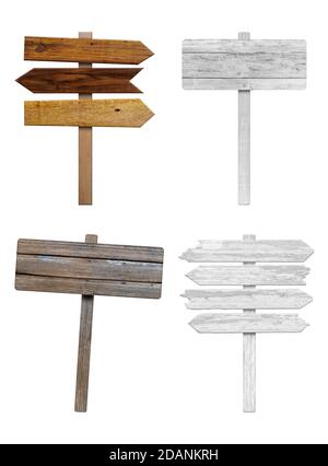 4 segno di legno isolato su sfondo bianco. Oggetto con tracciato di ritaglio. Foto Stock