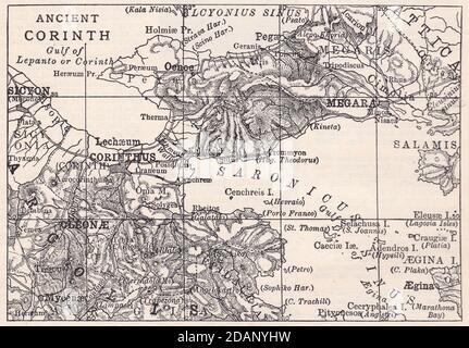 Mappa d'epoca dell'antica Corinto del 1900 Foto Stock