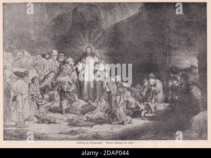 "Cristo guarire i malati" - incisione di Rembrandt. Foto Stock