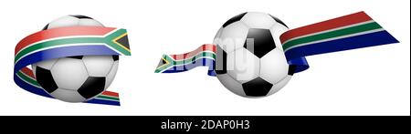 palle per il calcio, classico calcio in nastri con la bandiera dei colori del sud africa. Elemento di design per le competizioni calcistiche. Nazionale del Sudafrica Illustrazione Vettoriale