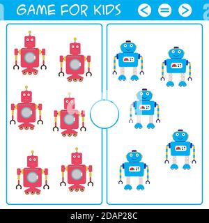 Gioco di logica di istruzione per kids.Cartoon prescolare robot divertenti Illustrazione Vettoriale