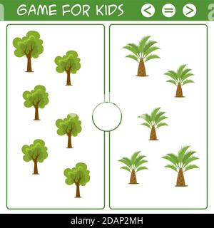 Gioco di logica di istruzione per kids.Cartoon albero prescolare. Scegliere Th Illustrazione Vettoriale