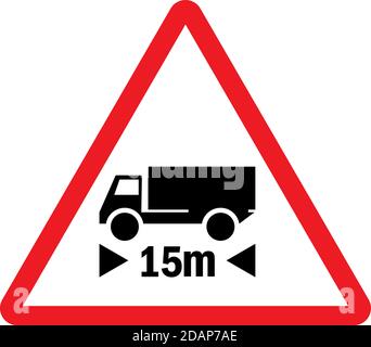 Limite di lunghezza limitato di 15 metri. Segnale di avvertenza stradale. Sfondo triangolare. Illustrazione Vettoriale