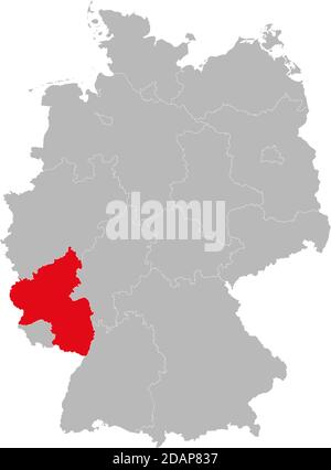 Stato della Renania-Palatinato isolato sulla mappa della Germania. Concetti e background aziendali. Illustrazione Vettoriale