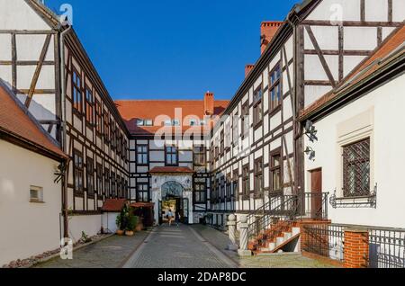 WROCLAW, PROVINCIA DELLA BASSA SLESIA, POLONIA: Corte interna di una casa a Ostrow Tumski, la parte più antica della città. Foto Stock