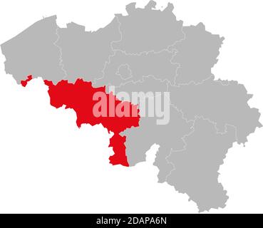 Provincia dell'Hainaut isolata sulla mappa del belgio. Sfondo grigio. Sfondi e sfondi. Illustrazione Vettoriale