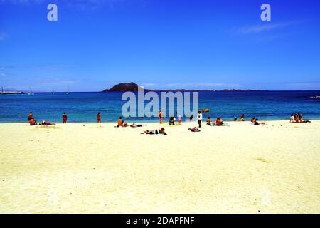 "Playa de la Goleta" a Corralejo a Fuerteventura, Spagna Foto Stock