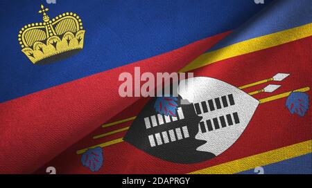 Liechtenstein ed Eswatini Swaziland due bandiere tessuto Foto Stock