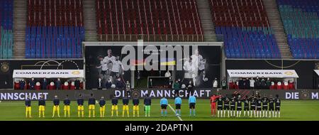 Lipsia, Germania. Firo: 14.11.2020 Calcio, Calcio: UEFA NATIONS LEAGUE, Landerspiel Nationalmannschaft Germania, GER - Ucraina Germania, Anthem Nazionale, Commerzbank, 'la squadra', | Use Worldwide Credit: dpa/Alamy Live News 2020 Foto Stock