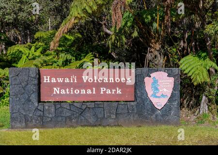 Ingresso al parco, Hawaii, Hawai'i Volcanoes National Park, Big Island Foto Stock