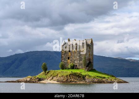 Castle Stalker in Loch latch, Scozia, Gran Bretagna Foto Stock