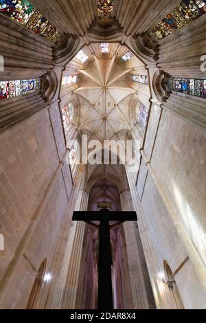 Soffitto del coro, Monastero Domenicano di Batalha o Monastero di Santa Maria della Vittoria, Batalha, quartiere di Leiria, Portogallo Foto Stock