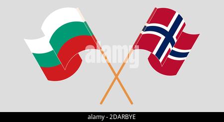 Bandiere incrociate e sventolanti di Bulgaria e Norvegia. Illustrazione vettoriale Illustrazione Vettoriale