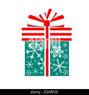 Oggetto regalo. Una scatola con un arco e fiocchi di neve. Illustrazione vettoriale Illustrazione Vettoriale