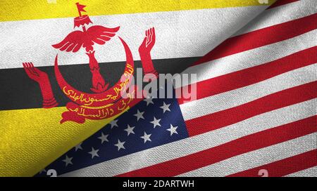 Brunei e Stati Uniti due bandiere tessuto tessuto, tessuto Foto Stock