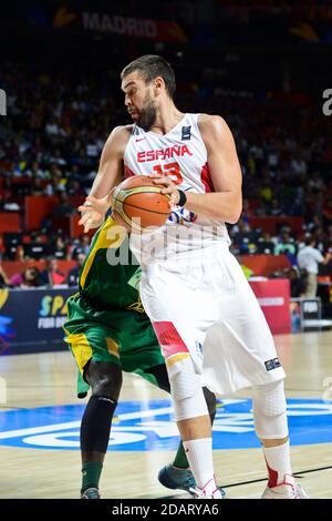 Marc Gasol (Spagna) contro il Senegal. Coppa del mondo di basket 2014 Foto Stock