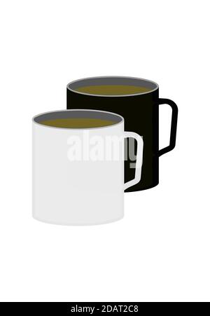 Design di tazze da caffè di colore bianco e nero con caffè Foto Stock