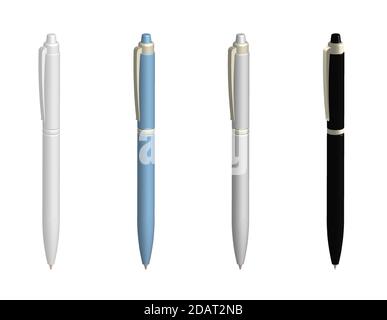 penne a sfera realistiche in vari colori. Elemento di progettazione. Vettore isolato su sfondo bianco Illustrazione Vettoriale