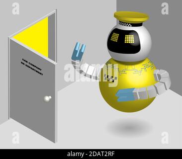 Isometrica. Il tassista robot è venuto per ottenere un lavoro in un parcheggio di taxi. Tecnologie del futuro. Professioni a rischio di disoccupazione a causa della robotica. Ve Illustrazione Vettoriale