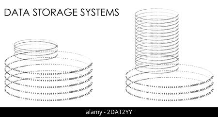 Elementi infografici, sistemi di storage dei dati. Vettore isolato su sfondo bianco Illustrazione Vettoriale