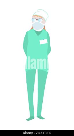 medico femminile, infermiera. Professionale in stile piatto. Vettore isolato su sfondo bianco Illustrazione Vettoriale