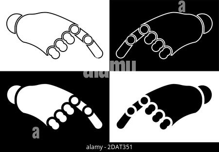La mano del robot punta un dito. L'icona. Vettore isolato su sfondo bianco e nero Illustrazione Vettoriale