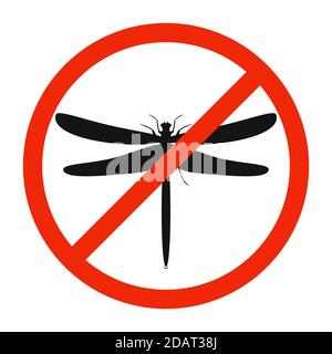 Icona Dragonfly. STOP libellula segno isolato. Icona di divieto di Dragonfly. Illustrazione vettoriale. Illustrazione Vettoriale
