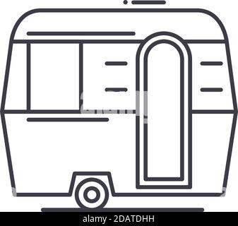Icona caravan, illustrazione lineare isolata, vettore di linea sottile, segno di disegno di fotoricettore, simbolo di concetto di contorno con tratto modificabile su sfondo bianco. Illustrazione Vettoriale