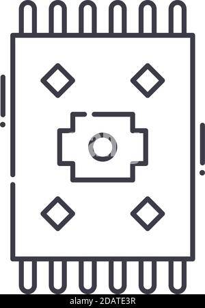 Icona tappeto, illustrazione lineare isolata, vettore di linea sottile, segno di disegno web, simbolo di concetto contorno con tratto modificabile su sfondo bianco. Illustrazione Vettoriale