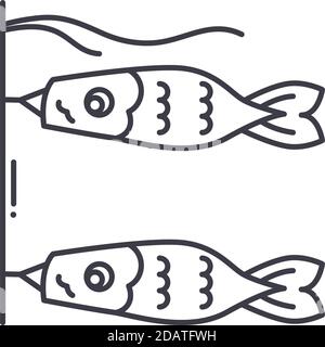 Icona del flag carp, illustrazione isolata lineare, vettore di linea sottile, segno di disegno web, simbolo di concetto di contorno con tratto modificabile su sfondo bianco. Illustrazione Vettoriale