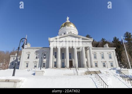 MONTPELIER, VERMONT, USA - FEBBRAIO, 20, 2020: Vista della città della capitale del Vermont in inverno Foto Stock