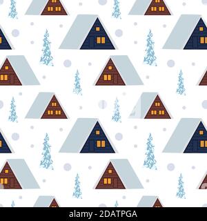 modello chalet in legno triangolare capanna case invernali nella neve Illustrazione Vettoriale