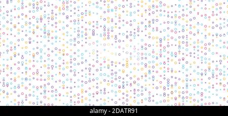 Astratto colorato molti cerchi bordo modello su sfondo bianco. Carta da parati con decorazione a punti di dimensioni casuali. Illustrazione vettoriale Illustrazione Vettoriale