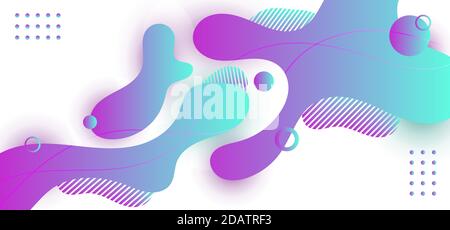 Forma astratta del gradiente liquido o del fluido blu e viola con elementi circolari isolati su sfondo bianco. Illustrazione vettoriale Illustrazione Vettoriale