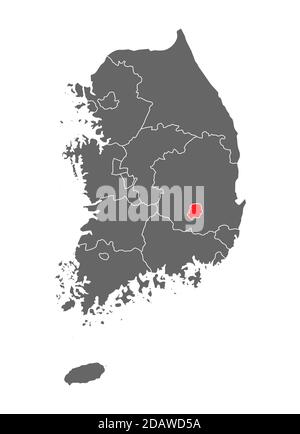 Mappa Corea della repubblica con provincia di colore rosso, Corea del Sud isolata su sfondo bianco . Illustrazione Vettoriale
