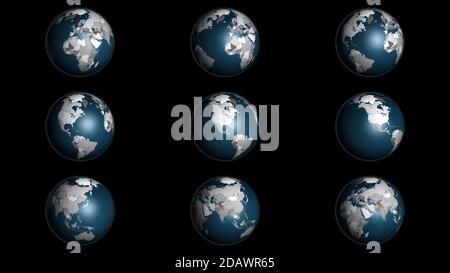 Illustrazione 3D esempi di globo infografico che mostrano i continenti e i confini del paese, con il percorso di ritaglio incluso nel file per la b geopolitica Foto Stock