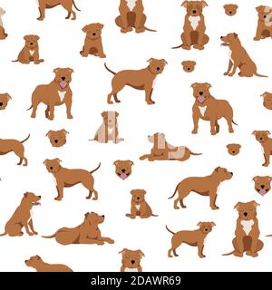 Modello senza giunture Staffordshire bull terrier. Set di caratteri Staffy. Illustrazione vettoriale Illustrazione Vettoriale