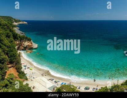 Spiaggia di Mylopotamos, nella regione di Pelion, Tessaglia, Grecia, Europa. Foto Stock