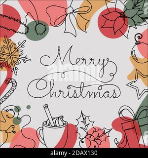 Sfondo con dettagli natalizi in stile lineare. Illustrazione Vettoriale