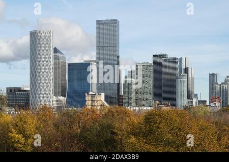 Vista di Canary Wharf da Stave Hill a Londra, Inghilterra, Regno Unito, Regno Unito Foto Stock