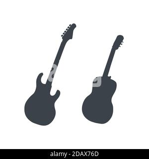 Silhouette di chitarra elettrica e acustica su bianco Illustrazione Vettoriale