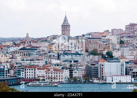 Vista panoramica di Istanbul con moschee e il Bosforo. Attrazioni e viaggi a Istanbul Foto Stock