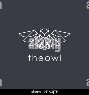 Disegno del logo Owl. Disegno vettoriale in stile lineare moderno Illustrazione Vettoriale