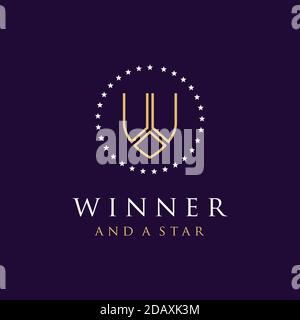Lettera iniziale W protezione di sicurezza con logo a stella Illustrazione Vettoriale