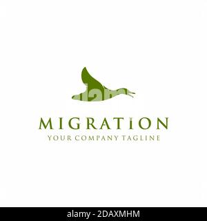 Flying up Goose, cigno, duck silhouette logo design Illustrazione Vettoriale