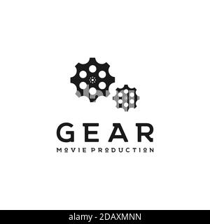 Gears con logo Film Reel for Movie / Cinema Productions design Illustrazione Vettoriale